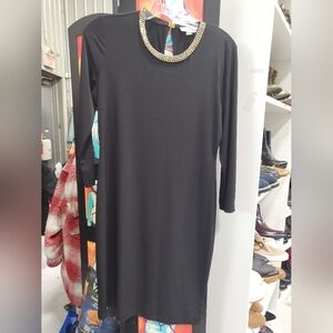 Calvin Klein Black Dress Gold Chain Neckline